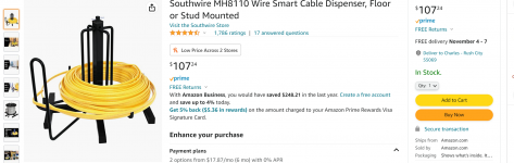 Southwire WireSmart Cable Dispenser, Floor or Stud Mounted